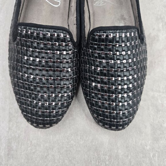 Aerosoles Preppy Loafer Black Silver Woven Slip On Comfort Flat Shoes Size 5.5 - Picture 9 of 11